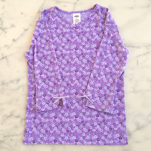 NWOT.Old Navy Multicolor Purple Floral V-Neck Top w/3/4 Sleeve & Cuff Ribbon Tie - Picture 3 of 3